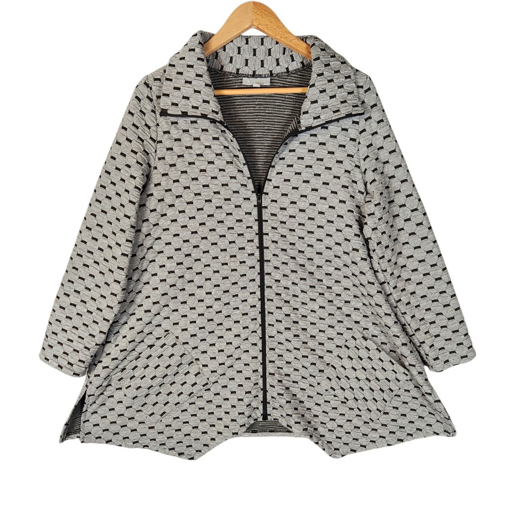 Habitat Zip Up Jacket Small Gray Geometric Textured Knit Lagenlook Minimalist